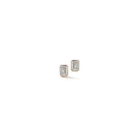 Rose Gold-2^Designer Stud Earrings: DRD Round Bezel Set Solitaire Studs 3.00 Ct. Total Weight in Rose Gold