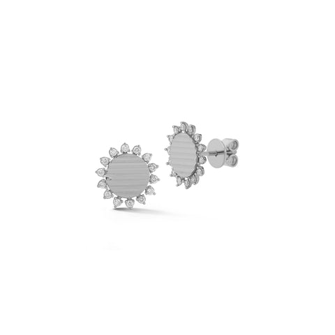 White Gold-1^Designer Stud Earrings: Teddi Paige Fluted Sunburst Studs in White Gold