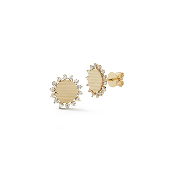 Yellow Gold-1^Designer Stud Earrings: Teddi Paige Fluted Sunburst Studs in Yellow Gold