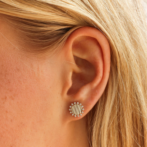 White Gold-2^Designer Stud Earrings: Teddi Paige Fluted Sunburst Studs in White Gold