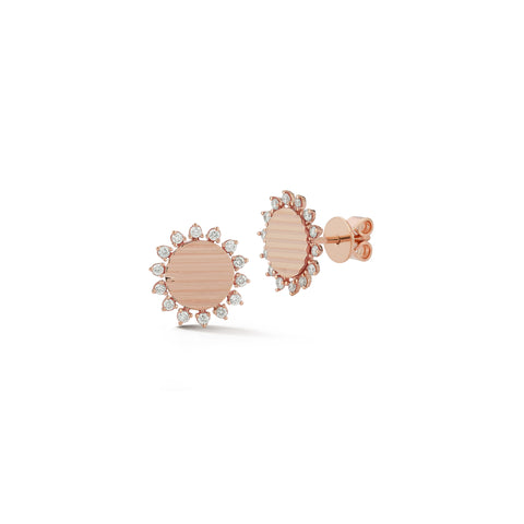 Rose Gold-1^Designer Stud Earrings: Teddi Paige Fluted Sunburst Studs in Rose Gold