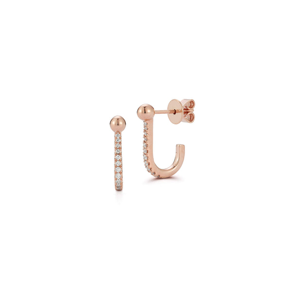 Rose Gold^1-Gold Hoop Earrings: Poppy Rae Diamond Pebble U Hoops in Rose Gold