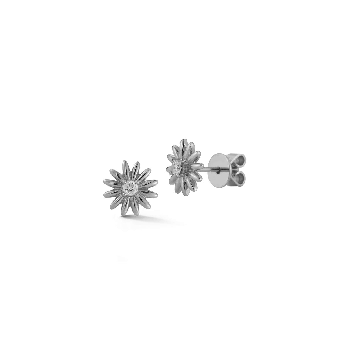 White Gold-1^Designer Stud Earrings: Liz Adams x DRD Mini Sunflower Studs in White Gold