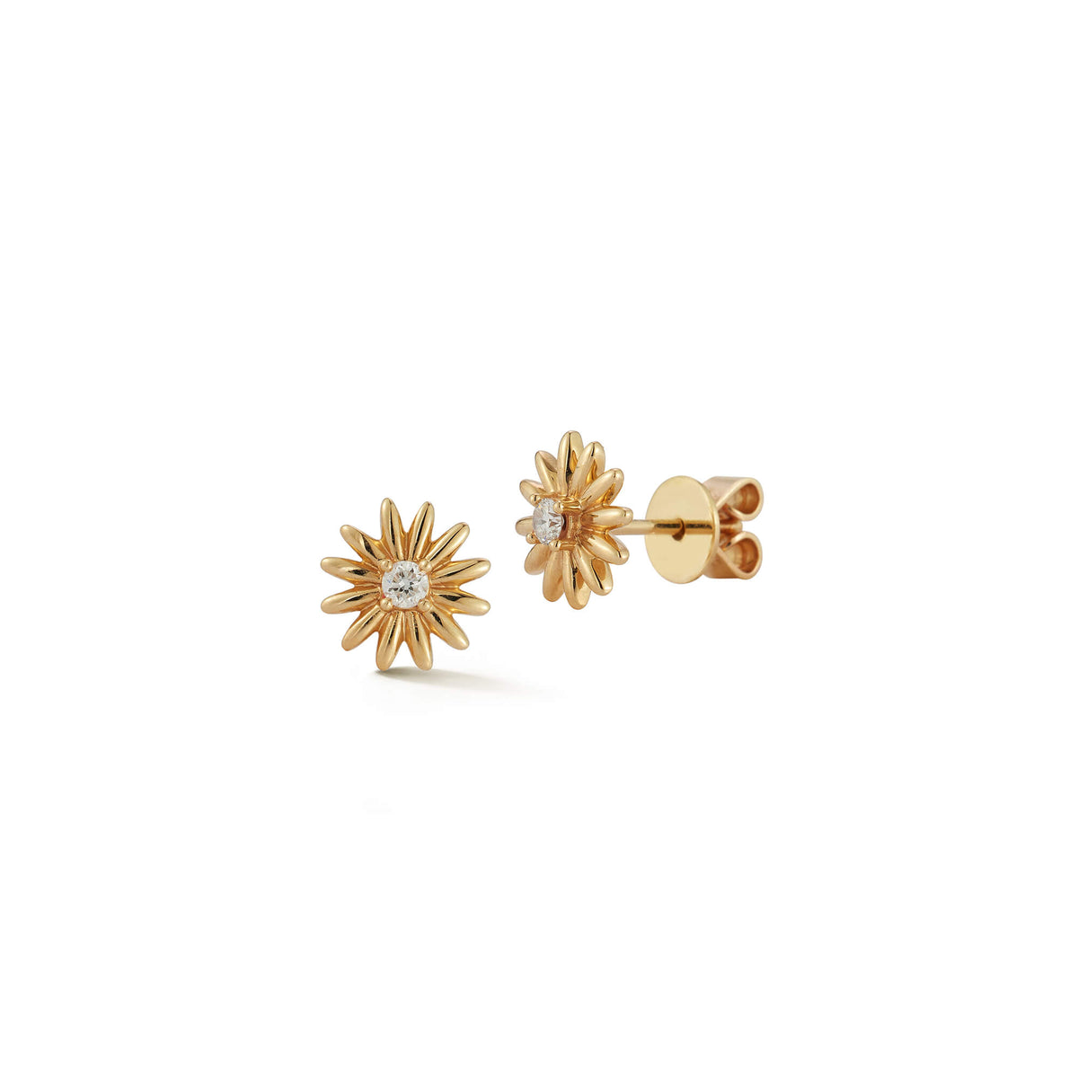 Yellow Gold-1^Designer Stud Earrings: Liz Adams x DRD Mini Sunflower Studs in Yellow Gold