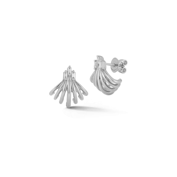 White Gold-1^Diamond Huggie Earrings: Sadie Pearl Baguette Seven Burst Huggies in White Gold