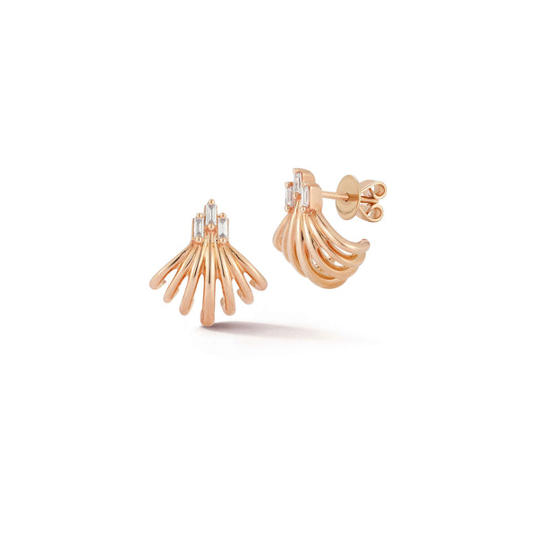 Rose Gold-1^Diamond Huggie Earrings: Sadie Pearl Baguette Seven Burst Huggies in Rose Gold