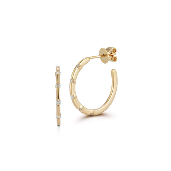 Yellow Gold-1^Designer Gold Hoops: Liz Adams x DRD Diamond Alternating Gold Hoops in Yellow Gold