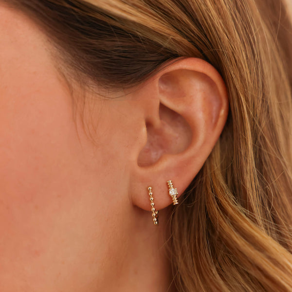 Yellow Gold-2^Designer Stud Earrings: Teddi Paige Coil Diamond Bar Studs in Yellow Gold