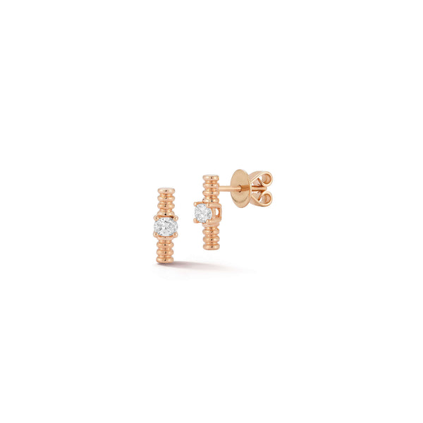 Rose Gold-1^Designer Stud Earrings: Teddi Paige Coil Diamond Bar Studs in Rose Gold