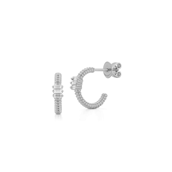 White Gold^1-Diamond Hoop Earrings: Teddi Paige Coil Baguette Hoops in White Gold