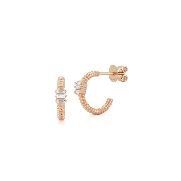 Rose Gold^1-Diamond Hoop Earrings: Teddi Paige Coil Baguette Hoops in Rose Gold