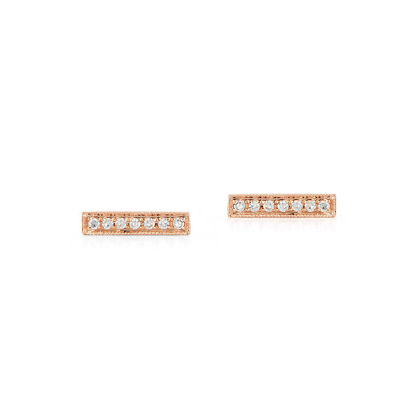 Rose Gold-1^Designer Stud Earrings: Sylvie Rose Diamond Bar Stud Earrings in Rose Gold