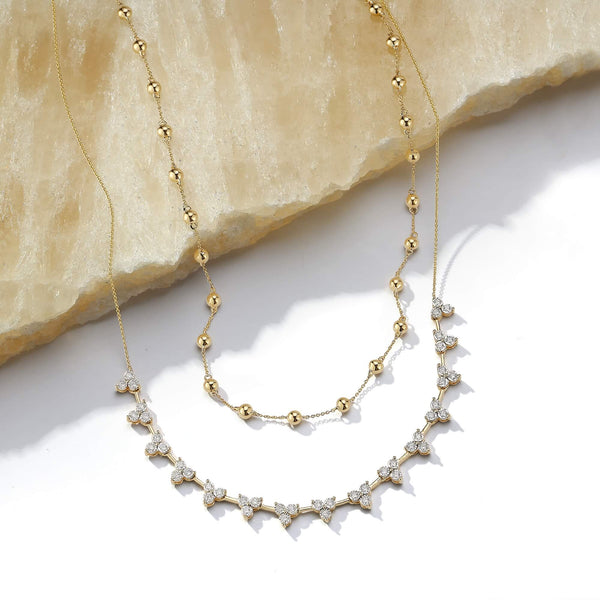 Yellow Gold-2^Diamond Station Necklaces: Poppy Rae Eternity Pebble Station Necklace in Yellow Gold