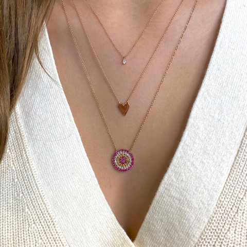 Rose Gold,Dark Pink Sapphire^2 Evil Eye Gold Necklaces: Carly Michelle Evil Eye Diamond and Dark Pink Sapphire Necklace in Rose Gold