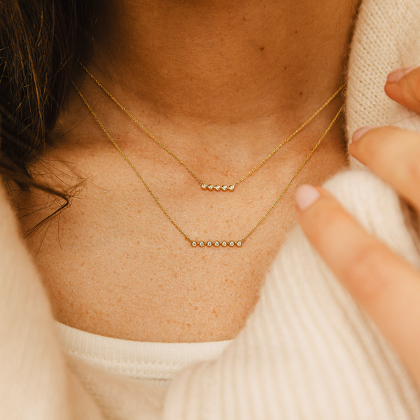 Rose Gold-3^Diamond Bar Necklaces: Lulu Jack Mini Bezel Bar Necklace in Rose Gold