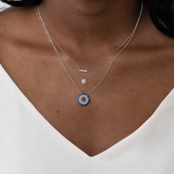 White Gold-3^Diamond Pendant Necklaces: Lauren Joy Mini Disc Necklace in White Gold