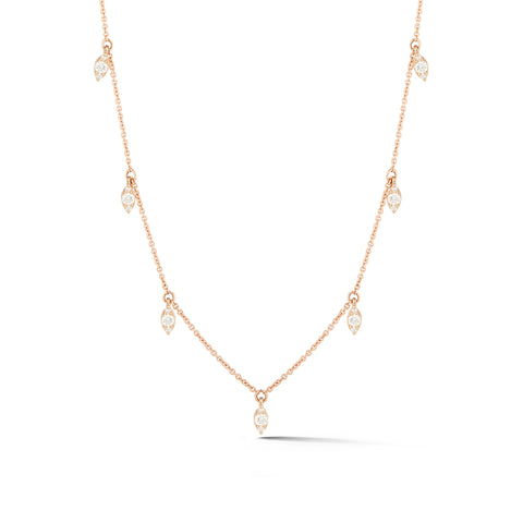 Rose Gold-1^Diamond Station Necklaces: Sophia Ryan Marquise Station Necklace in Rose Gold