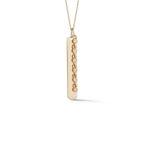 Yellow Gold-1^Diamond Bar Necklaces: Lulu Jack Vertical Bar and Diamond Bezel Link Necklace in Yellow Gold