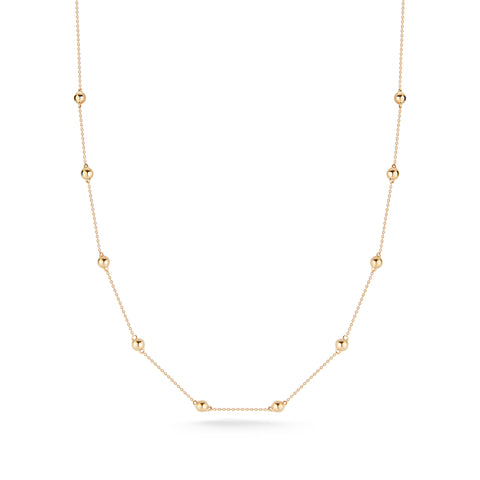 Yellow Gold-1^Diamond Station Necklaces: Poppy Rae Pebble Station Necklace in Yellow Gold