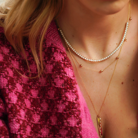 Rose Gold-4^Diamond Station Necklaces: Poppy Rae Pebble Station Necklace in Rose Gold