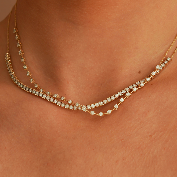 Rose Gold-3^Diamond Tennis Necklaces: Ava Bea Tennis Interval Necklace in Rose Gold