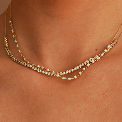 Rose Gold-3^Diamond Tennis Necklaces: Ava Bea Tennis Interval Necklace in Rose Gold