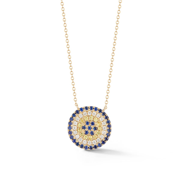 Yellow Gold-1^Evil Eye Gold Necklaces: Carly Michelle Evil Eye Diamond Blue Sapphire Necklace in Yellow Gold Thumbnail-only