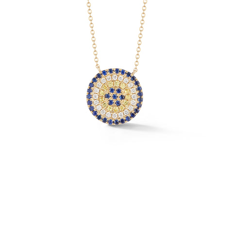 Yellow Gold,Blue Sapphire-1^Evil Eye Gold Necklaces: Carly Michelle Evil Eye Diamond Blue Sapphire Necklace in Yellow Gold