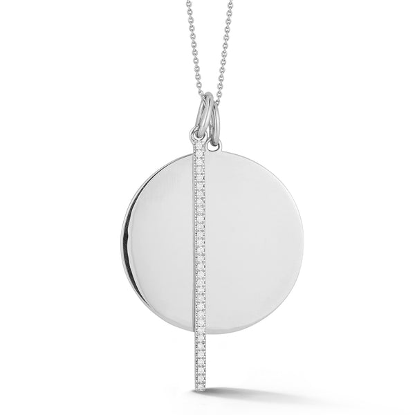 White Gold-1^Diamond Pendant Necklaces: Sylvie Rose Disc and Pave Bar Necklace in White Gold Thumbnail-only