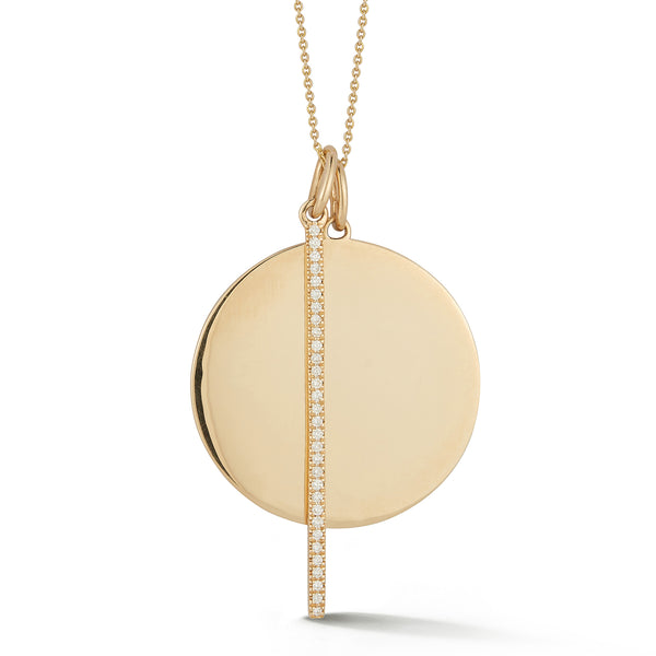 Yellow Gold-1^Diamond Pendant Necklaces: Sylvie Rose Disc and Pave Bar Necklace in Yellow Gold Thumbnail-only