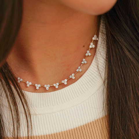 Rose Gold-2^Diamond Tennis Necklaces: Ava Bea Interval Trio Tennis Necklace in Rose Gold