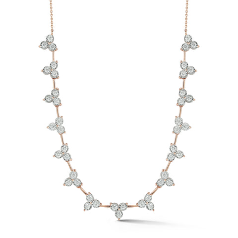 Rose Gold-1^Diamond Tennis Necklaces: Ava Bea Interval Trio Tennis Necklace in Rose Gold