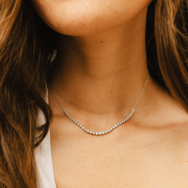 White Gold-2^Diamond Tennis Necklaces: Lulu Jack Graduating Bezel Tennis Necklace in White Gold