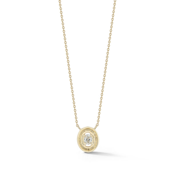 Yellow Gold-1^Diamond Pendant Necklaces: Nana Bernice Mini Oval Groove Necklace in Yellow Gold Thumbnail-only