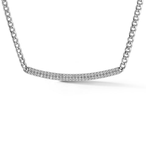 White Gold-1^Designer Diamond Necklaces: Sylvie Rose Cuban Chain Long Bar Necklace in White Gold