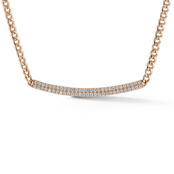 Rose Gold-1^Designer Diamond Necklaces: Sylvie Rose Cuban Chain Long Bar Necklace in Rose Gold