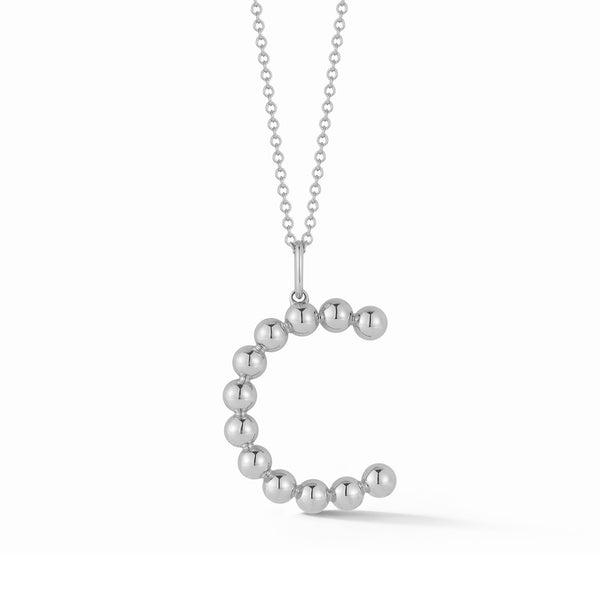 White Gold-3^Designer Diamond Necklaces: Poppy Rae Large Pebble Initial Necklace in White Gold