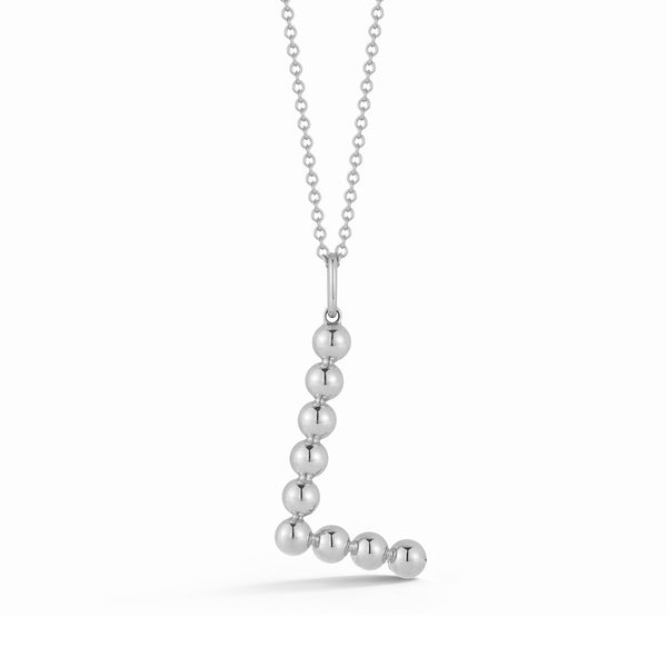 White Gold-2^Designer Diamond Necklaces: Poppy Rae Large Pebble Initial Necklace in White Gold