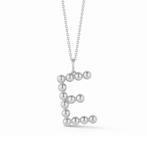 White Gold-1^Designer Diamond Necklaces: Poppy Rae Large Pebble Initial Necklace in White Gold