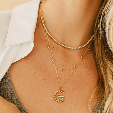 Yellow Gold-2^Designer Diamond Necklaces: Poppy Rae Large Pebble Initial Necklace in Yellow Gold