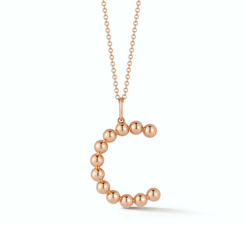 Rose Gold-3^Designer Diamond Necklaces: Poppy Rae Large Pebble Initial Necklace in Rose Gold