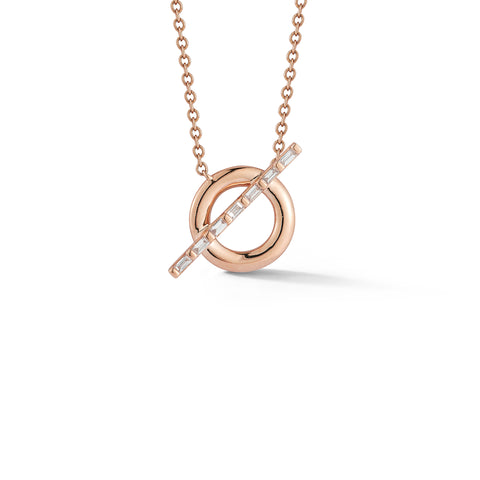 Rose Gold-1^Designer Diamond Necklaces: Sadie Pearl Baguette Toggle Necklace in Rose Gold