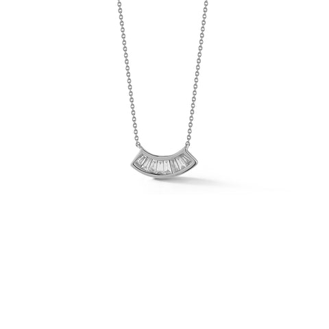 White Gold-1^Designer Diamond Necklaces: Sadie Pearl Channel Set Baguette Fan Necklace in White Gold