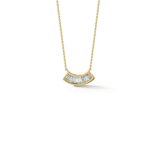 Yellow Gold-1^Designer Diamond Necklaces: Sadie Pearl Channel Set Baguette Fan Necklace in Yellow Gold