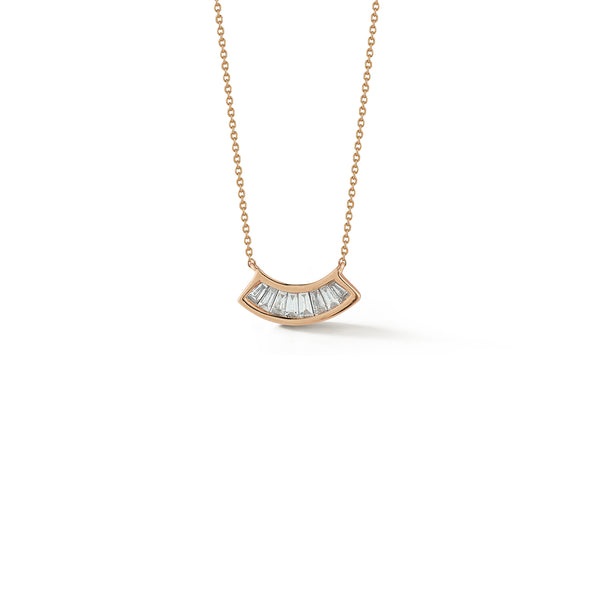 Rose Gold-1^Designer Diamond Necklaces: Sadie Pearl Channel Set Baguette Fan Necklace in Rose Gold