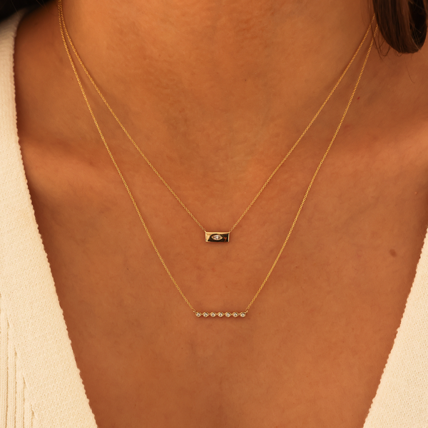 Yellow Gold-2^Designer Diamond Necklaces: Alexa Jordyn Mini Inlay Gold Bar Necklace in Yellow Gold