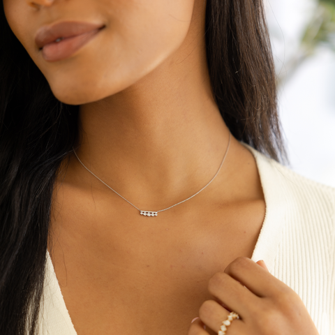 Rose Gold-2^Designer Diamond Necklaces: Lulu Jack Graduating Bezel Mini Bar Necklace in Rose Gold