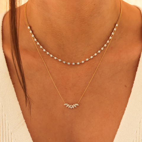 Rose Gold-2^Designer Diamond Necklaces: Sophia Ryan Marquise Curved Bar Necklace in Rose Gold