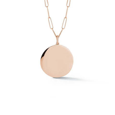 Rose Gold-1^Designer Gold Necklaces: DRD Paperclip Disc Charm Necklace in Rose Gold