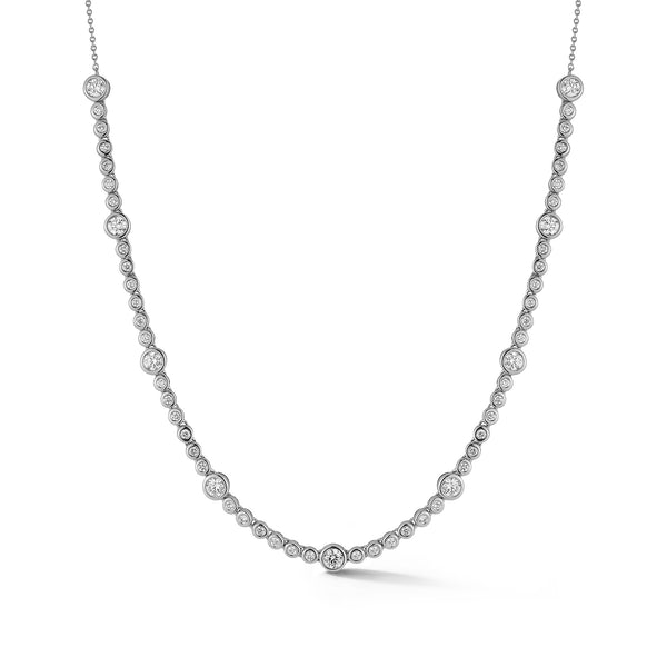 White Gold-1^Diamond Tennis Necklaces: Lulu Jack Alternating Bezel Tennis Necklace in White Gold